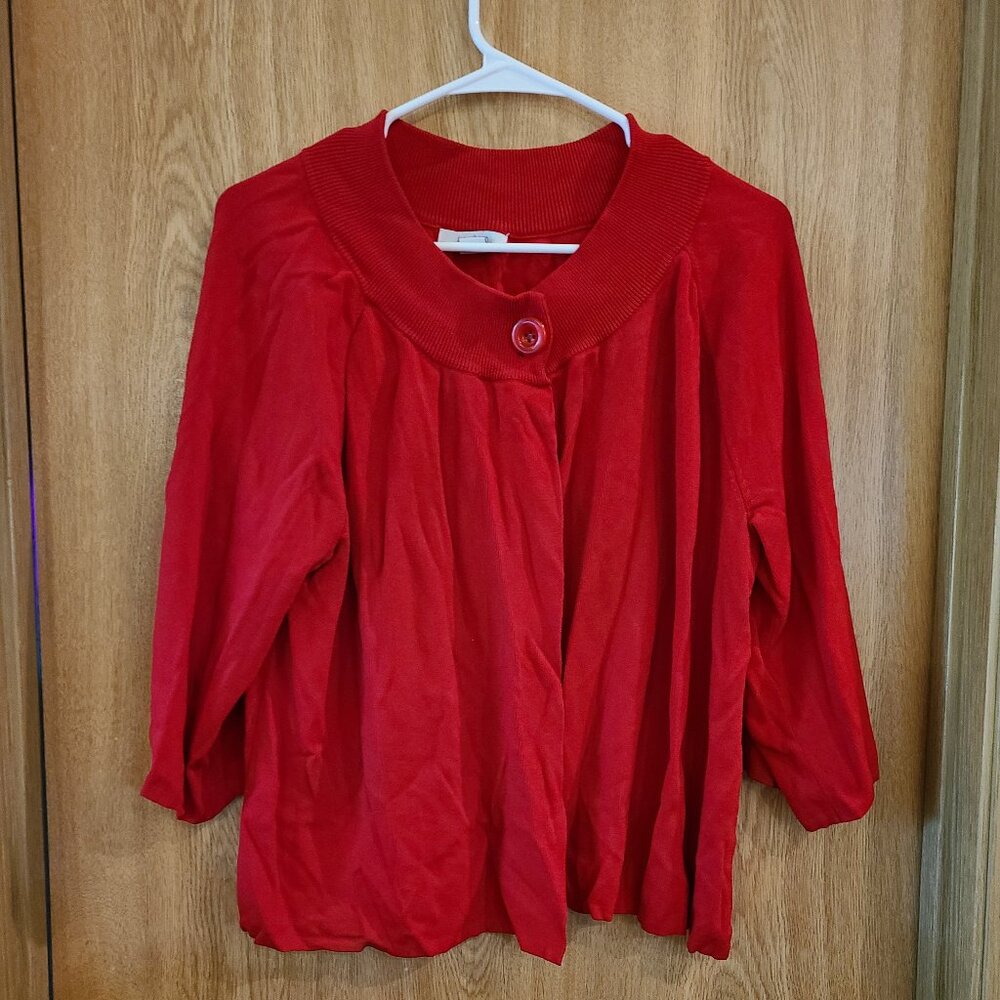 Dress Barn Cropped Short Sleeve Red Sweater Cardigan 2X